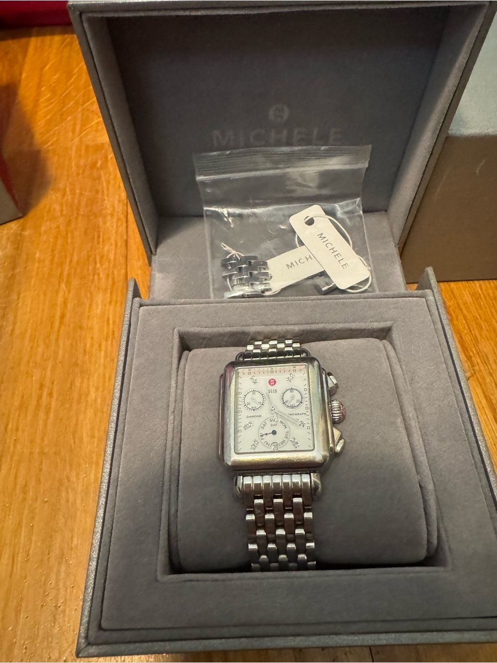 Michele Silver Stainless Steel Chronograph Bracelet Watch